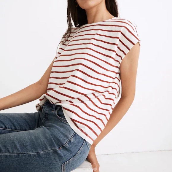 Madewell Shoulder Tee in Lighthouse Stripe Size Medium - Picture 3 of 10